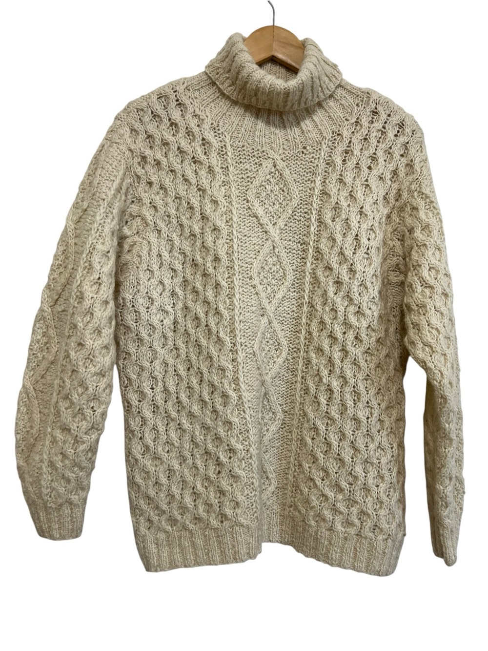 Vtg Liz Claiborne Irish Tweed Cable Knit Turtleneck Fisherman Sweater Medium